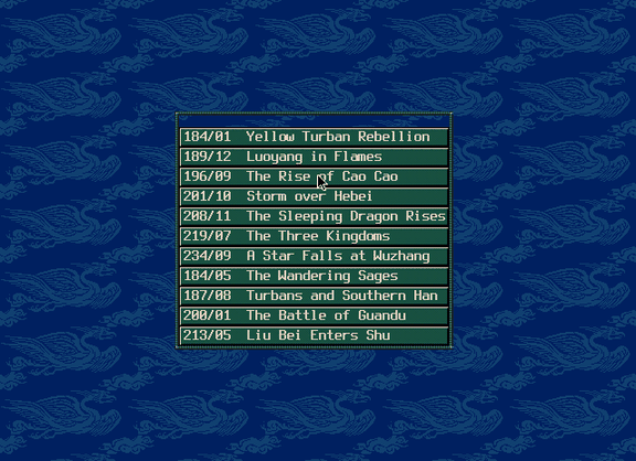 The scenario list, full titles