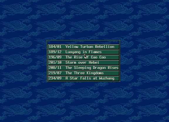 The base game's scenario list